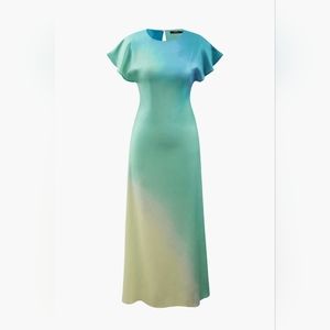 Tie-Dye Satin Cap Sleeve Round Neck Maxi Dress